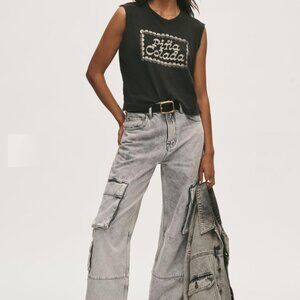 MOTHER Snacks! The Side Dish Cargo Skimp Wash Salt And Pepper Gray